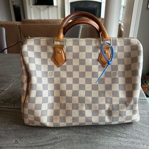 Louis Vuitton speedy 30 Azur Damier Handbag with Brown Accents